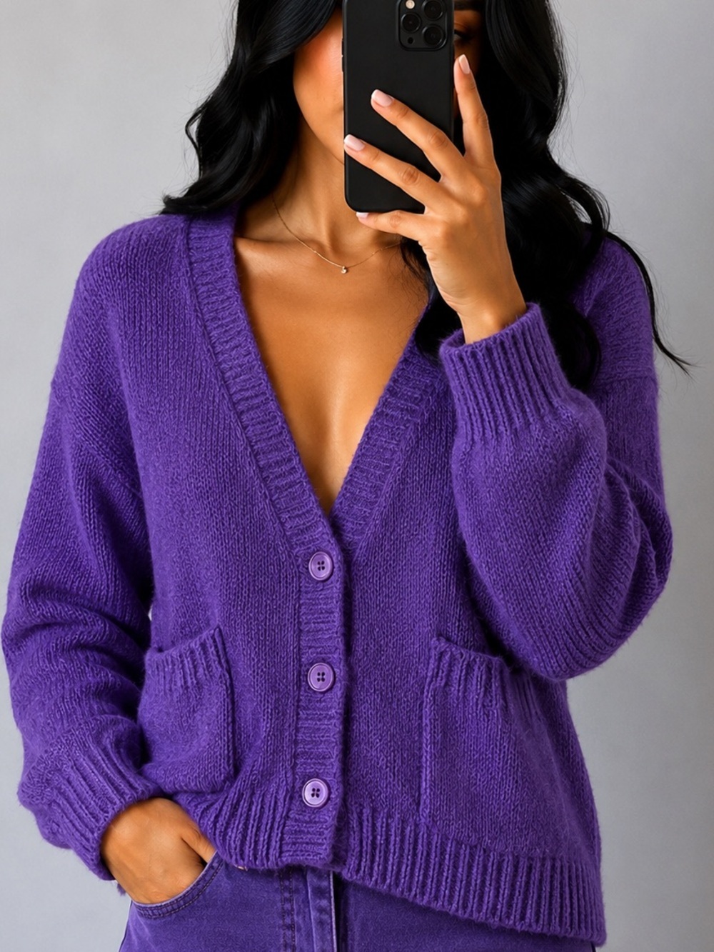 Penbrooke Lane Mohair Blend Cardigan M Sweater Purple Button Front Vintage